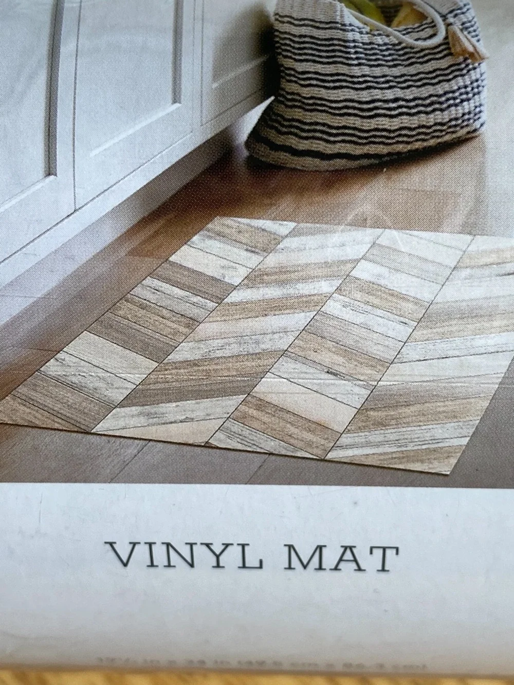 NWT Threshold Target Vinyl 2PC Set~Runner AND Mat in Wood Herringbone Greige